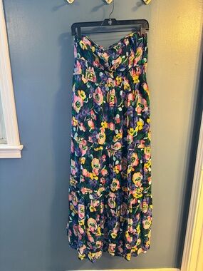 Anthropologie Floral Maxi Dress in Navy with Pink & Yellow Flowers